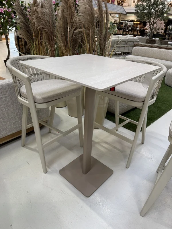 Barstuhl outdoor, Garten-Barstuhl creme-taupe, Sitzhöhe 65 cm
