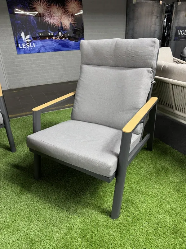 Garten-Loungeset, 5er Set Gartentisch grau-anthrazit mit Gartensofa, Gartensessel und Sitzbank