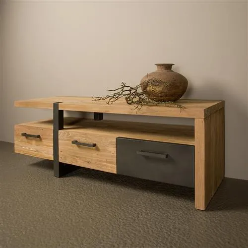 TV Schrank braun Holz Teak 145 cm, Fernsehschrank braun recyceltes Teakholz, Länge 145 cm