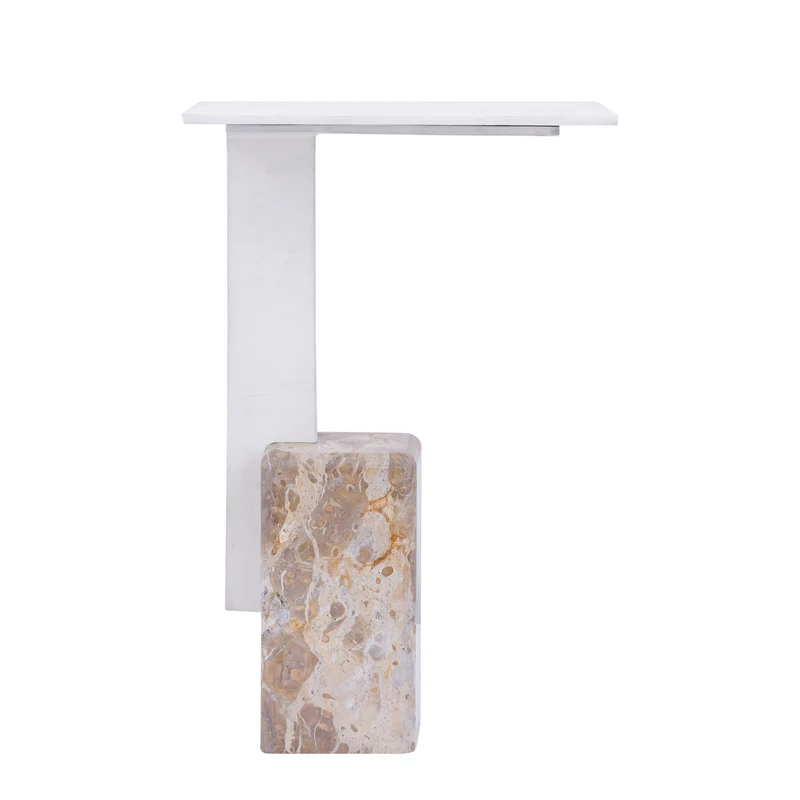 Beistelltisch weiß-beige Marmor, Beistelltisch beige Metall-Marmor, Höhe 54 cm