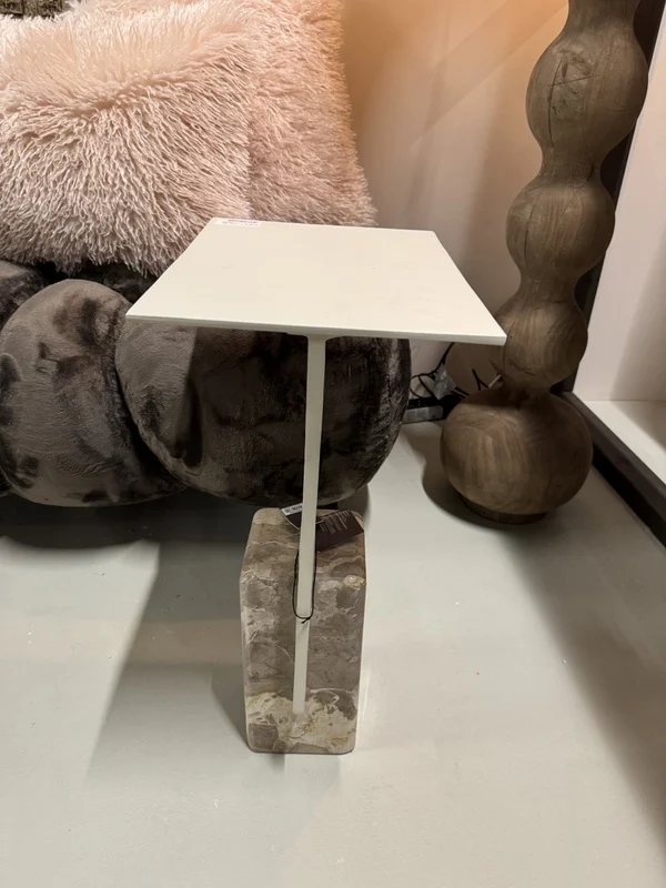 Beistelltisch weiß-beige Marmor, Beistelltisch beige Metall-Marmor, Höhe 54 cm