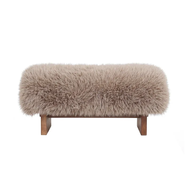 Sitzbank braun Felloptik, Bettbank braun Schaffelloptik, Bank braun Schafsfell-Optik, Länge 90 cm