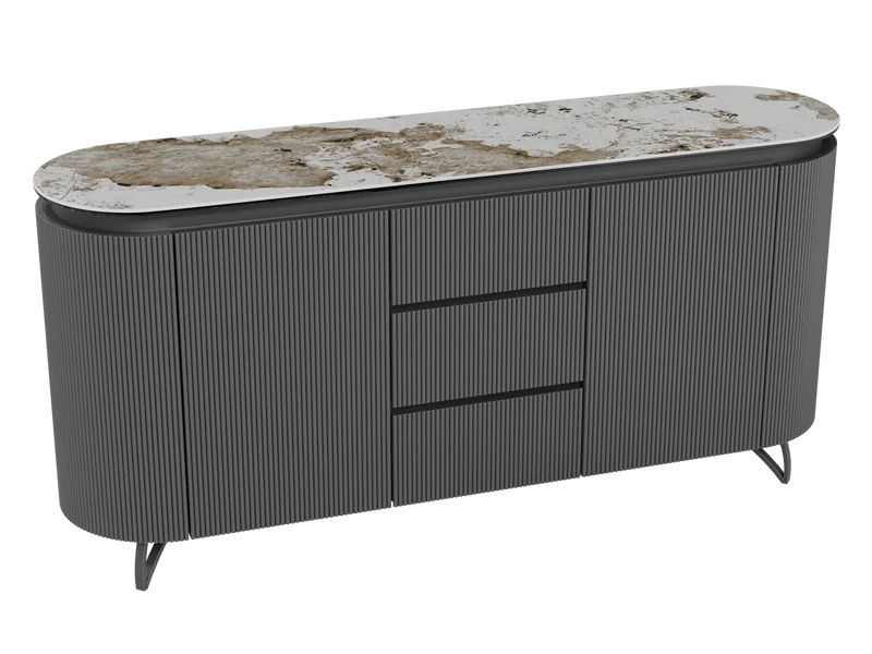 Sideboard Marmoroptik, Sideboard mit Schubladen Keramik, ovale Anrichte Keramik, Breite 170 cm