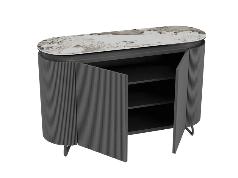 Sideboard Marmoroptik, Sideboard Keramik, ovale Anrichte Keramik, Breite 130 cm