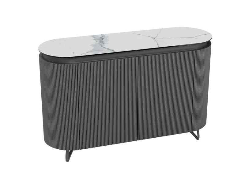 Sideboard weiß-schwarz, Sideboard oval Keramik, ovale Anrichte Keramik, Breite 130 cm