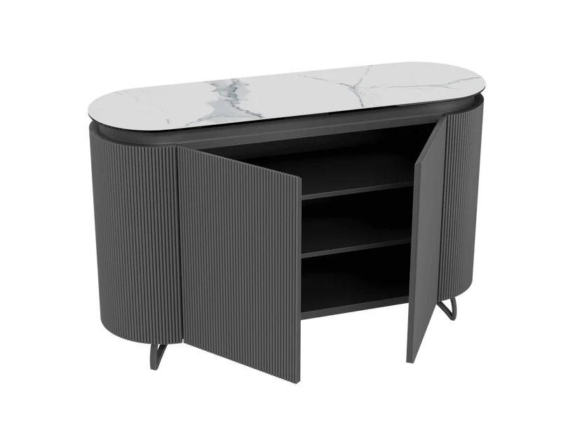 Sideboard weiß-schwarz, Sideboard oval Keramik, ovale Anrichte Keramik, Breite 130 cm