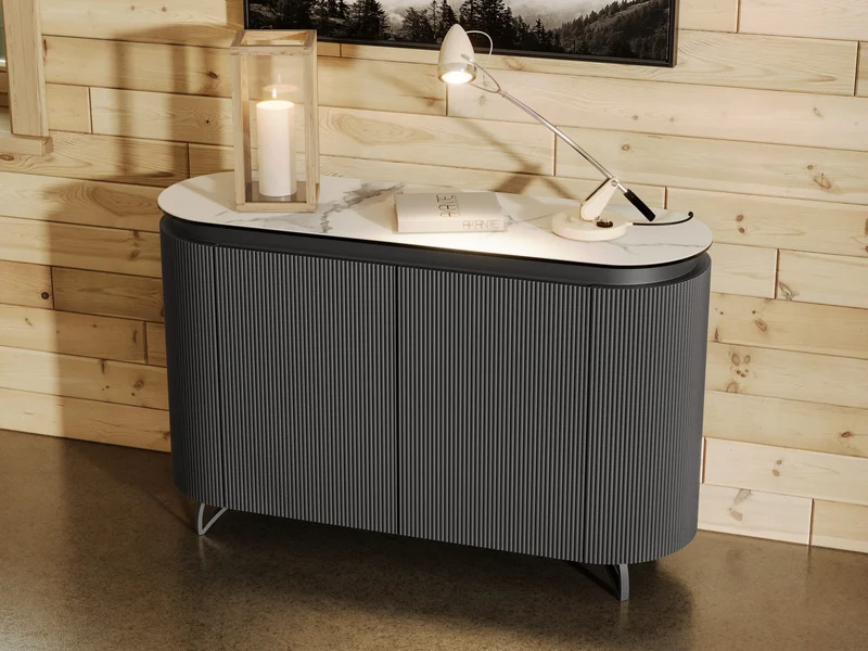 Sideboard weiß-schwarz, Sideboard oval Keramik, ovale Anrichte Keramik, Breite 130 cm
