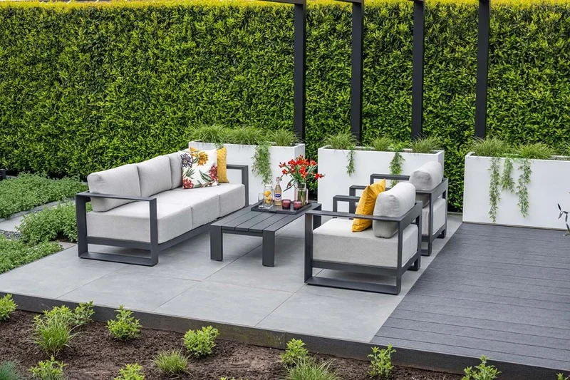 Gartensofa anthrazit Metall, Gartenbank anthrazit Aluminium-Gestell, Breite 226 cm