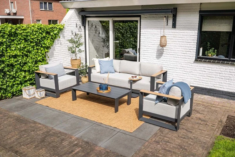 Gartensofa anthrazit-Holzoptik Metall, Gartenbank anthrazit Aluminium-Gestell, Breite 226 cm