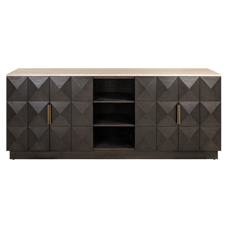 Sideboard braun Eiche furniert, Anrichte braun Travertins, Breite 225 cm