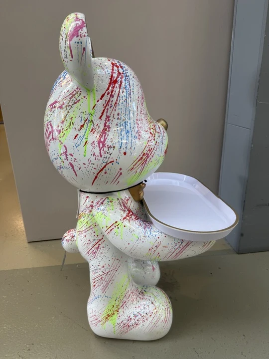 Deko Bär weiß-bunt, modern Diener-Bär-Figur, Höhe ca. 48 cm