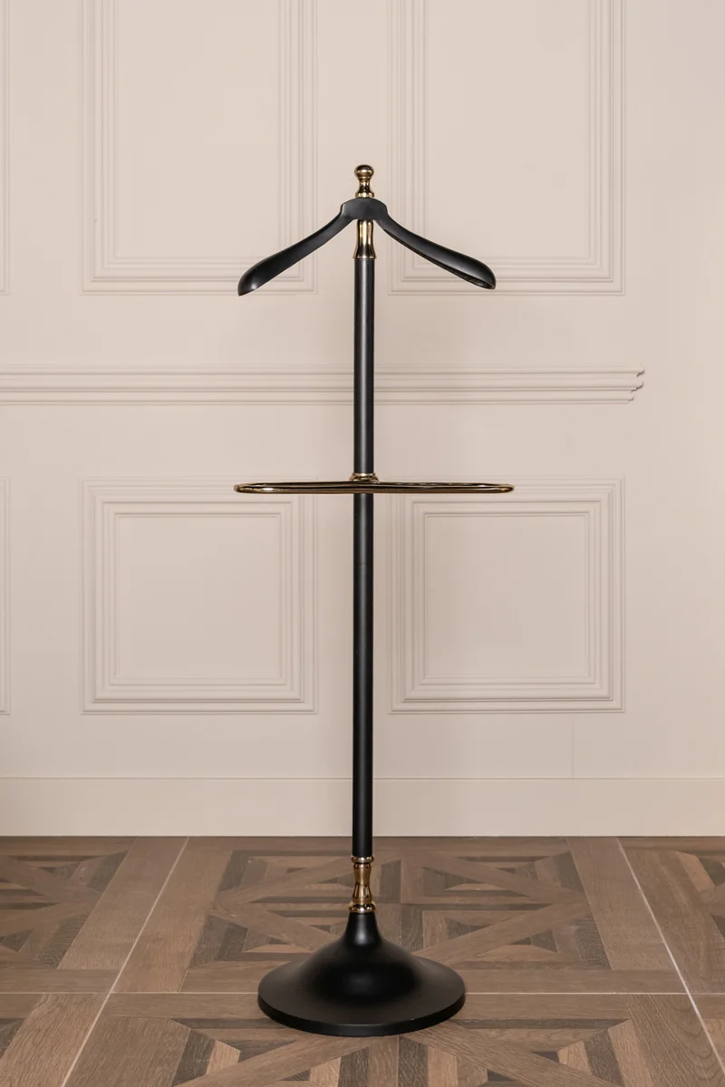 Herrendiener schwarz-Gold, Stehgarderobe schwarz, Garderobe Gold Metall, Höhe 130 cm