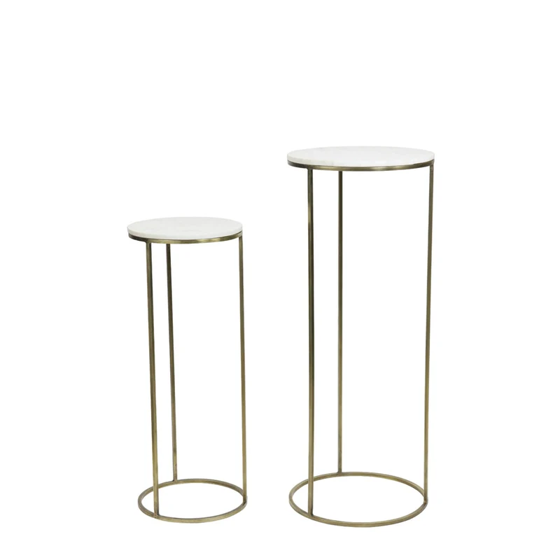Säule Bronze 2er Set, Dekosäule Bronze-weiß Marmor-Metall, Höhe 102 cm