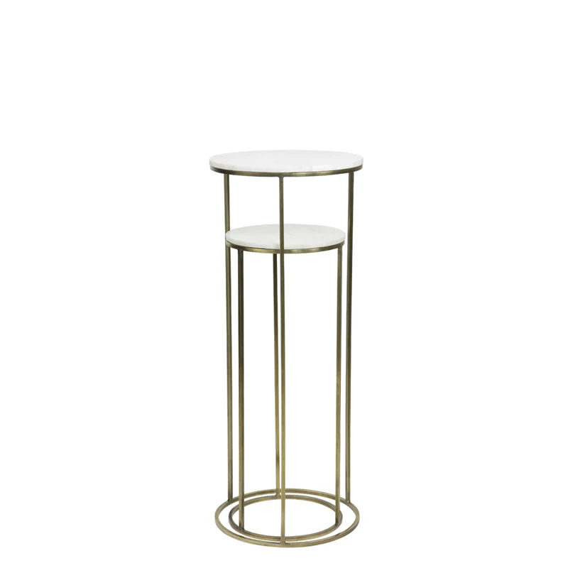 Säule Bronze 2er Set, Dekosäule Bronze-weiß Marmor-Metall, Höhe 102 cm