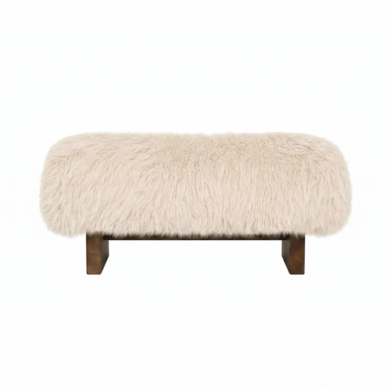 Sitzbank creme Felloptik, Bettbank creme-braun Schaffelloptik, Bank creme Schafsfell-Optik, Länge 90 cm