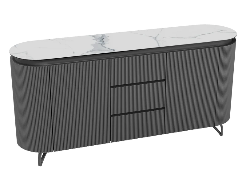 Sideboard weiß Marmoroptik, Sideboard mit Schubladen Keramik, ovale Anrichte Keramik, Breite 170 cm