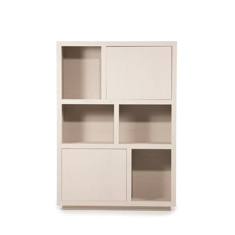 Highboard beige-taupe Eiche furniert, Schrank taupe mit zwei Türen, Wohnzimmerschrank taupe Holz Eiche furniert, Breite 120 cm