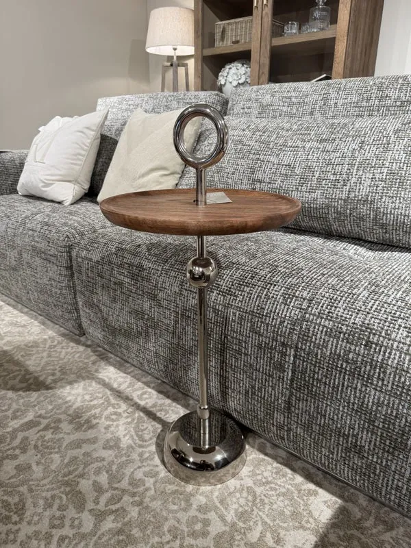 Beistelltisch rund Silber-Holz, Beistelltisch Holz, Durchmesser 45 cm