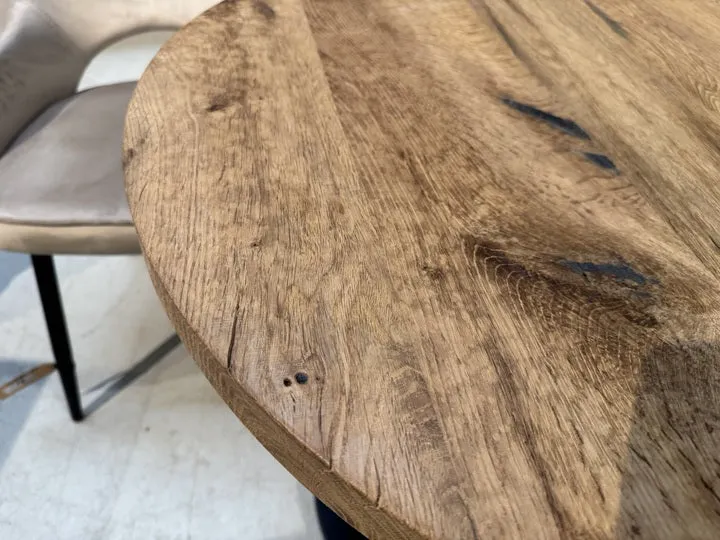 Bistrotisch rund Eiche-Tischplatte, Tischgestellt schwarz Metall, Durchmesser 80 cm