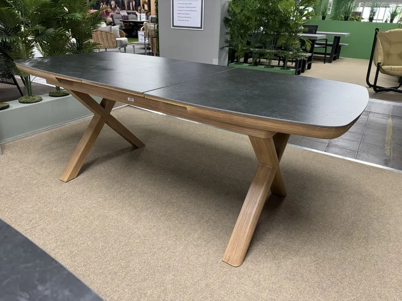 Gartentisch ausziehbar grau-Naturholz-Optik, ausziehbarer Gartentisch, Länge 200-260 cm