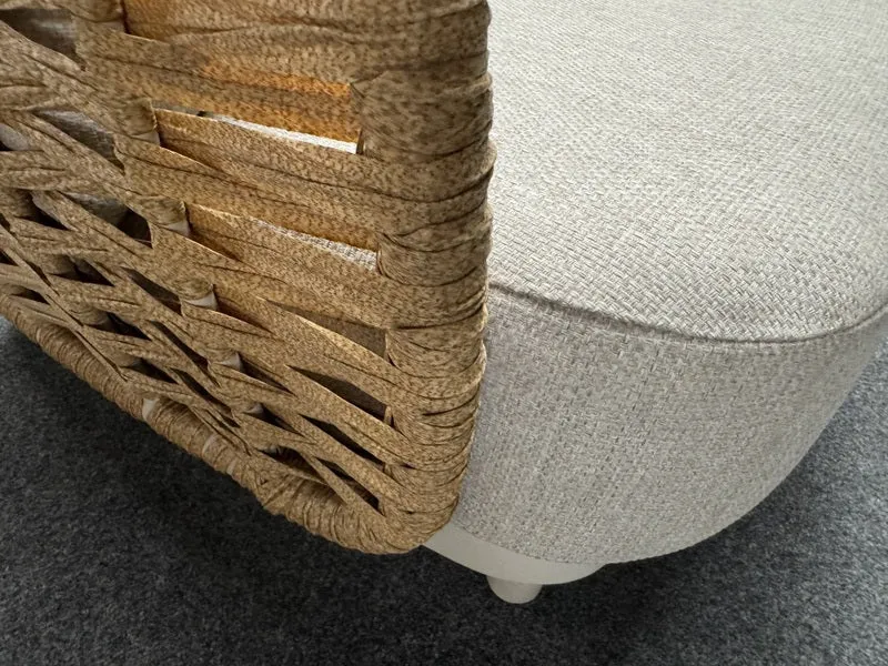 Garten-Loungeset beige-braun, 4er Set Gartentisch Teakholz mit Gartensofa beige, Gartensessel beige