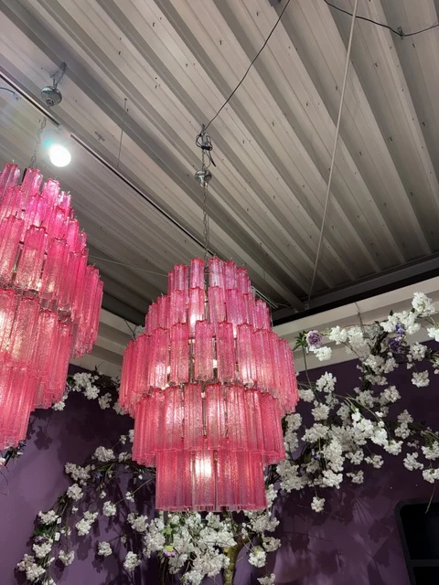Kronleuchter lila, Kronleuchter pink Glas 18 Flammig, Durchmesser 80 cm