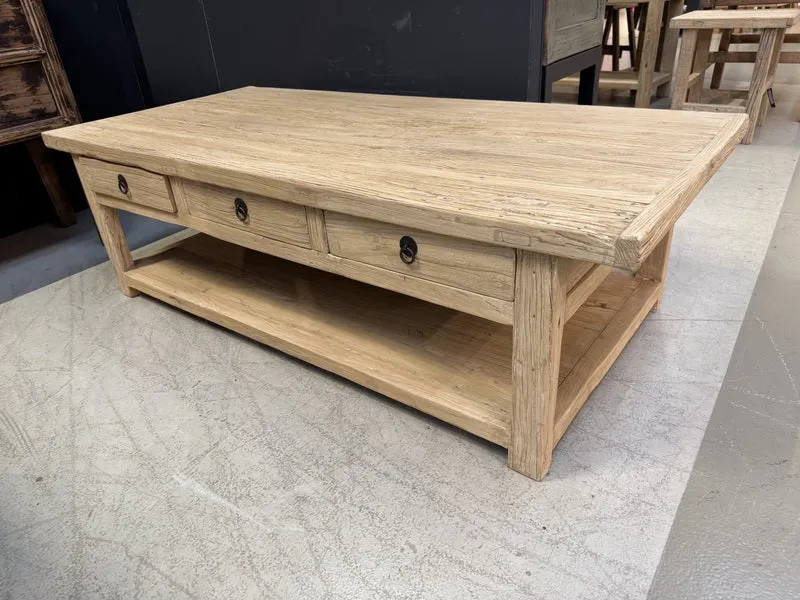 Altholz Couchtisch Naturholz, Couchtisch mit Schubladen Altholz, Länge150 cm