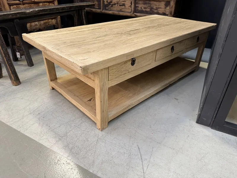 Altholz Couchtisch Naturholz, Couchtisch mit Schubladen Altholz, Länge150 cm