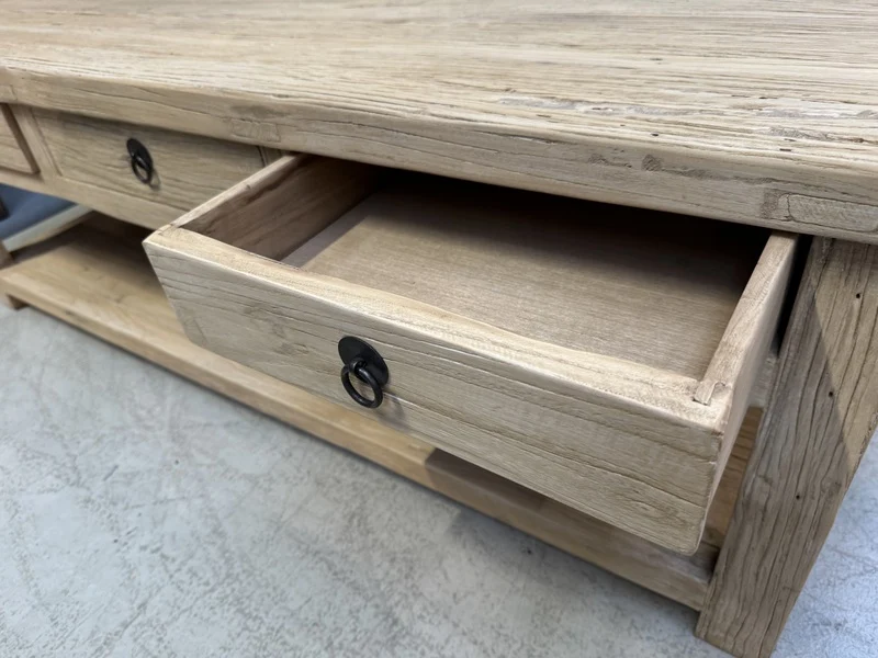 Altholz Couchtisch Naturholz, Couchtisch mit Schubladen Altholz, Länge150 cm