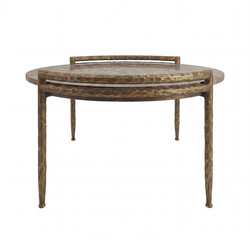 Couchtisch rund Marmor-Bronze, Couchtisch Marmor braun, Breite 80 cm