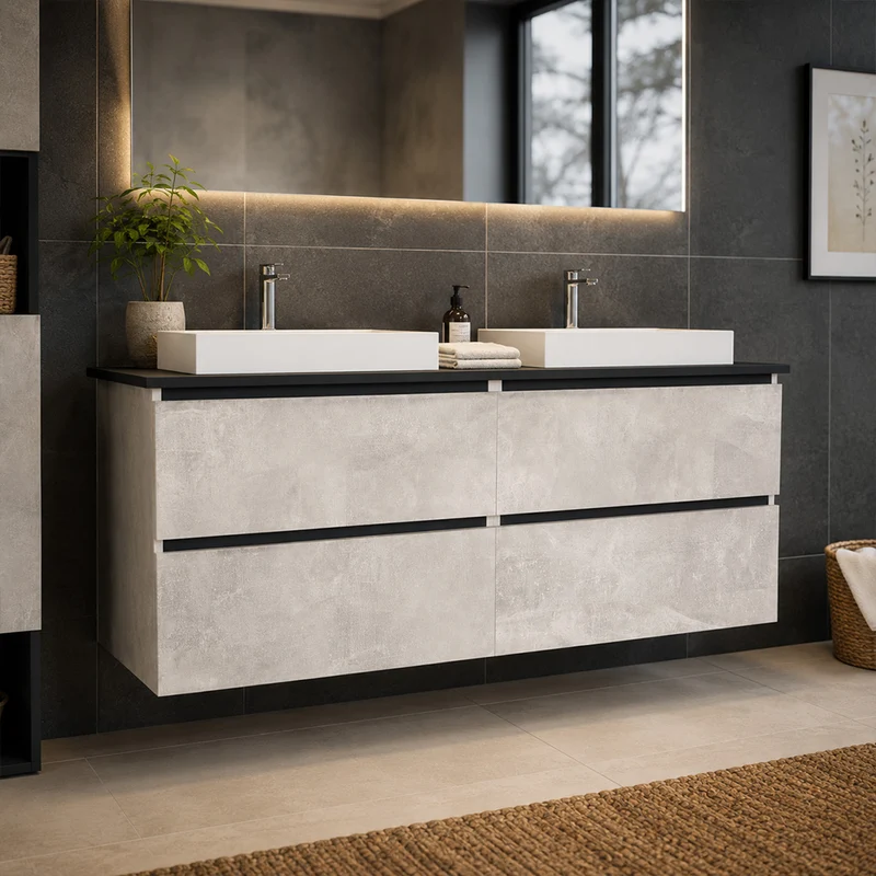 Garlivo Waschbeckenunterschrank GLB-160 Beton mit Schubladen