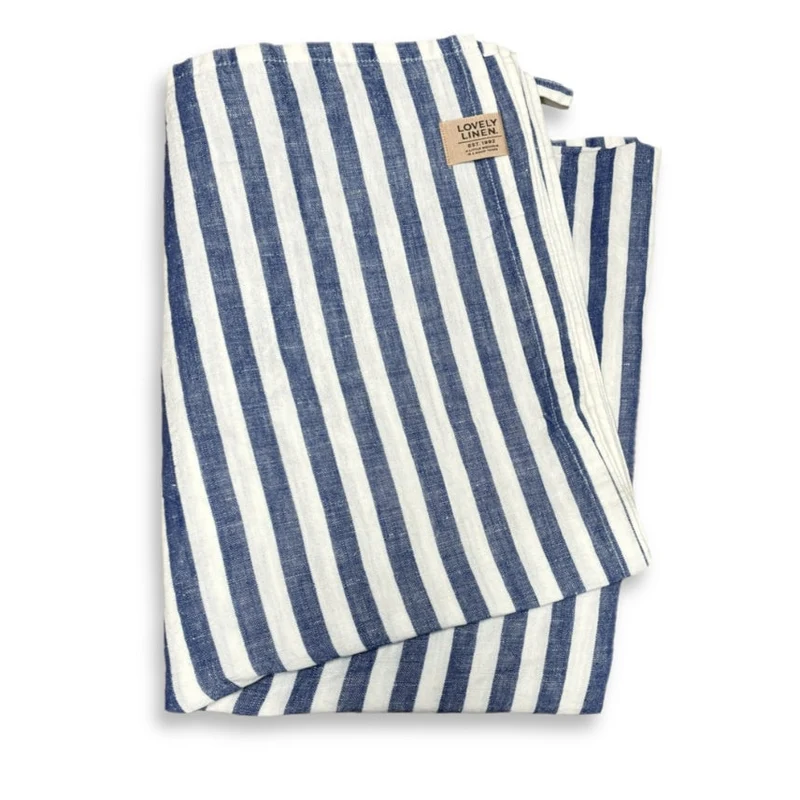 Gestreift Badetuch aus gewaschen Leinen - Hamam Denim Blue
