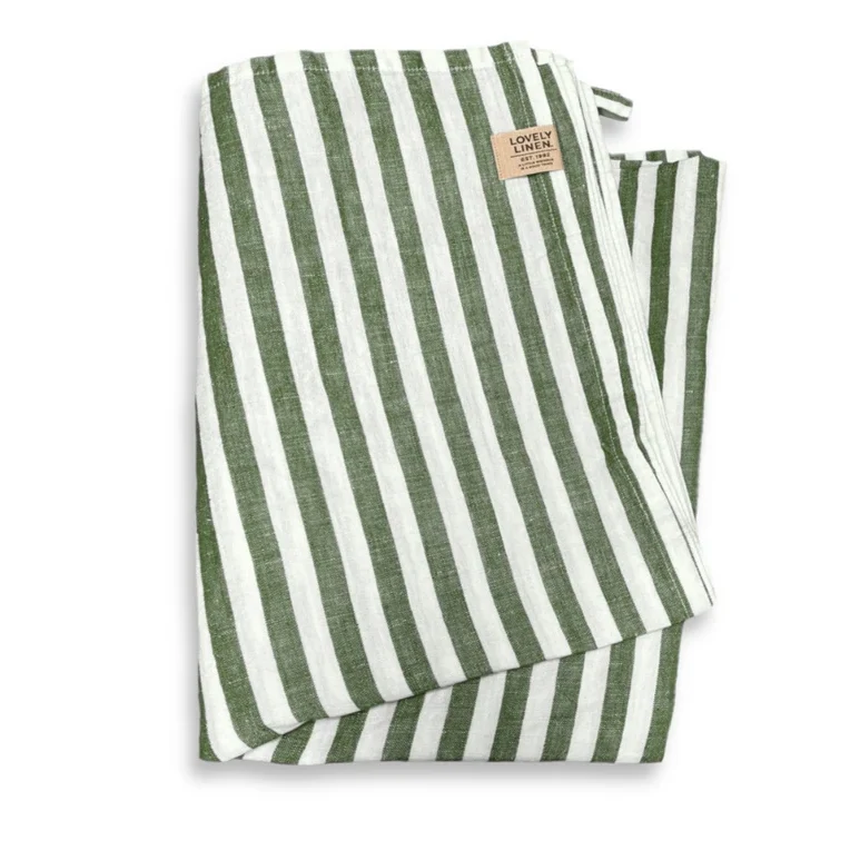 Gestreift Badetuch aus gewaschen Leinen - Hamam Jeep Green
