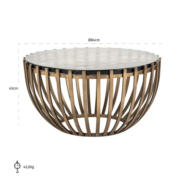Couchtisch rund Bronze-Gold, runder Couchtisch Glas-Metall, Durchmesser 84 cm (Ausverkauft)