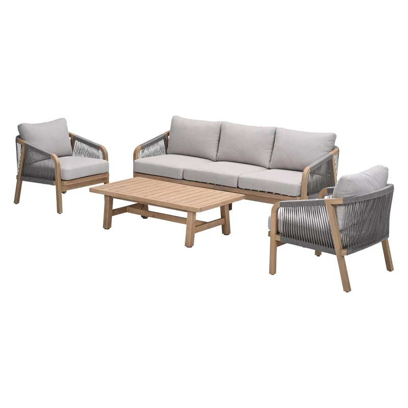 Gartensofa taupe 4-teilig, Gartensessel Holz taupe, Gartensitzgruppe Holz