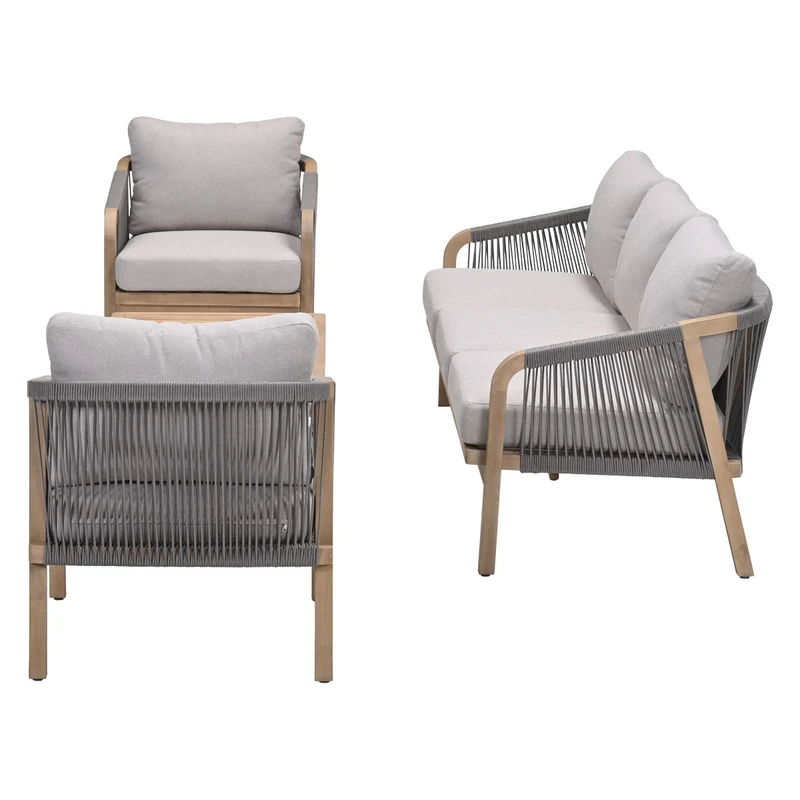 Gartensofa taupe 4-teilig, Gartensessel Holz taupe, Gartensitzgruppe Holz