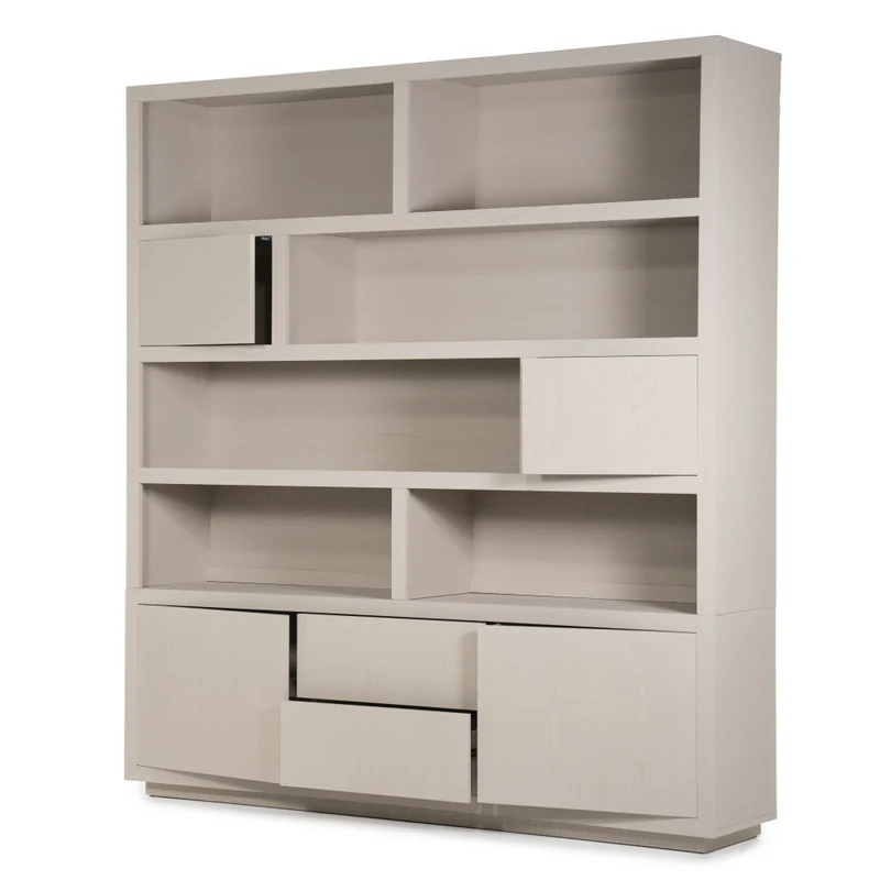 Wohnzimmerschrank beige-taupe Eiche furniert, Schrank taupe mit zwei Türen, Bücherregal taupe Holz Eiche furniert, Breite 200 cm
