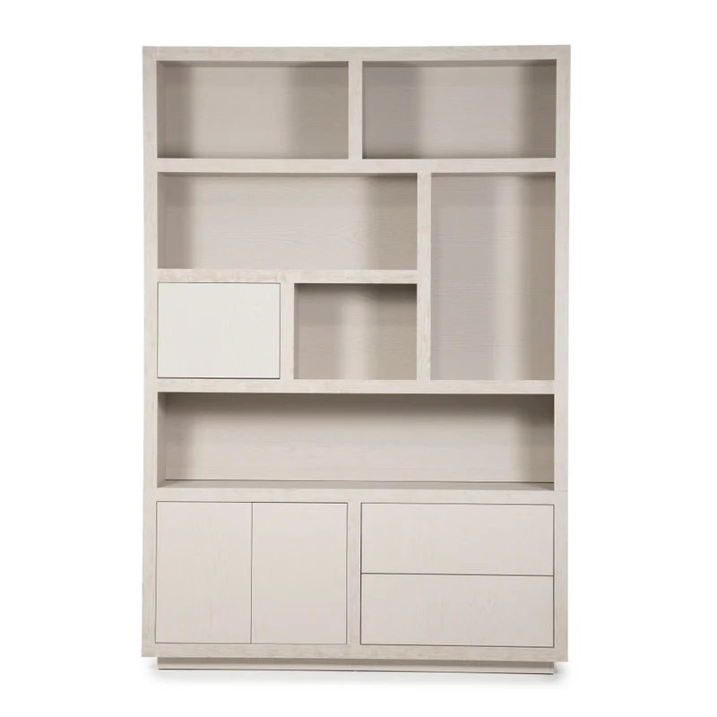 Wohnzimmerschrank beige-taupe Eiche furniert, Schrank taupe mit zwei Türen, Bücherregal taupe Holz Eiche furniert, Breite 150 cm
