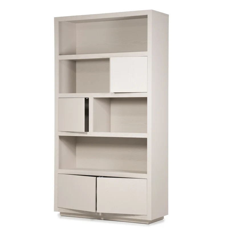 Wohnzimmerschrank beige-taupe Eiche furniert, Schrank taupe mit zwei Türen, Bücherregal taupe Holz Eiche furniert, Breite 120 cm