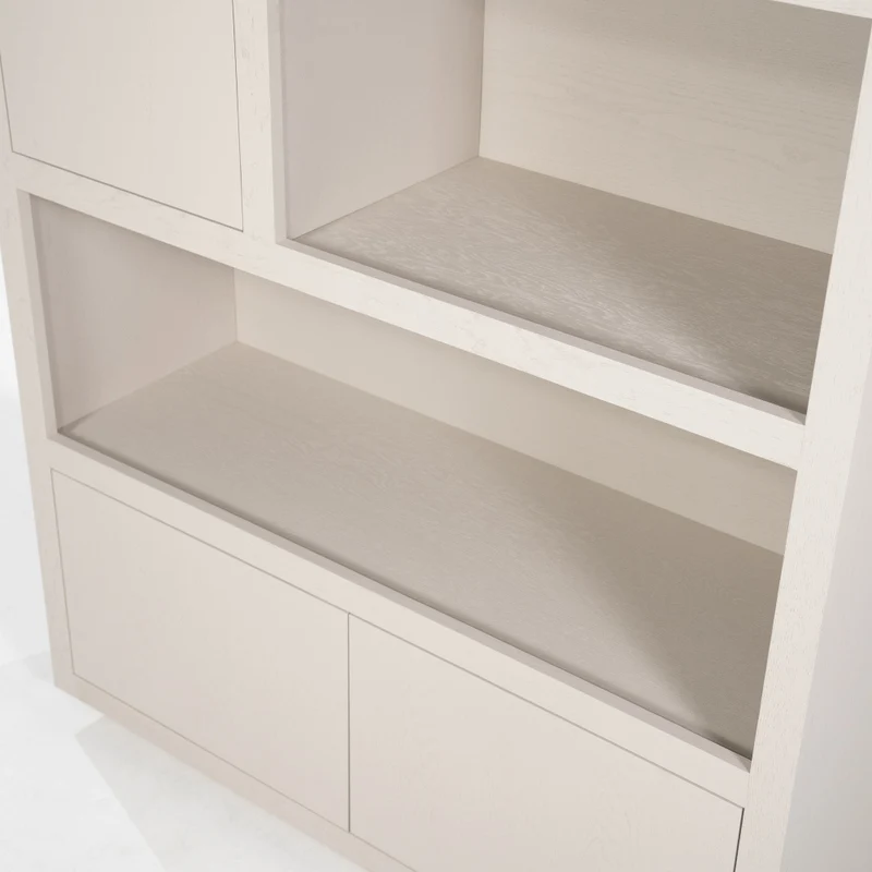 Wohnzimmerschrank beige-taupe Eiche furniert, Schrank taupe mit zwei Türen, Bücherregal taupe Holz Eiche furniert, Breite 120 cm