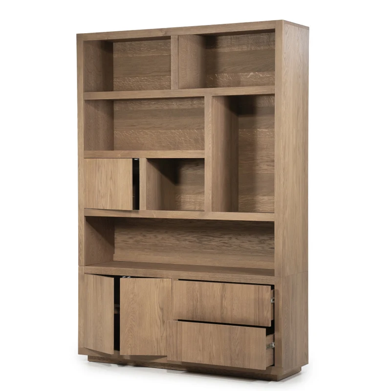 Bücherschrank Natur-braun Eiche furniert, Schrank braun mit zwei Türen, Wohnzimmerschrank braun Holz Eiche furniert, Breite 150 cm