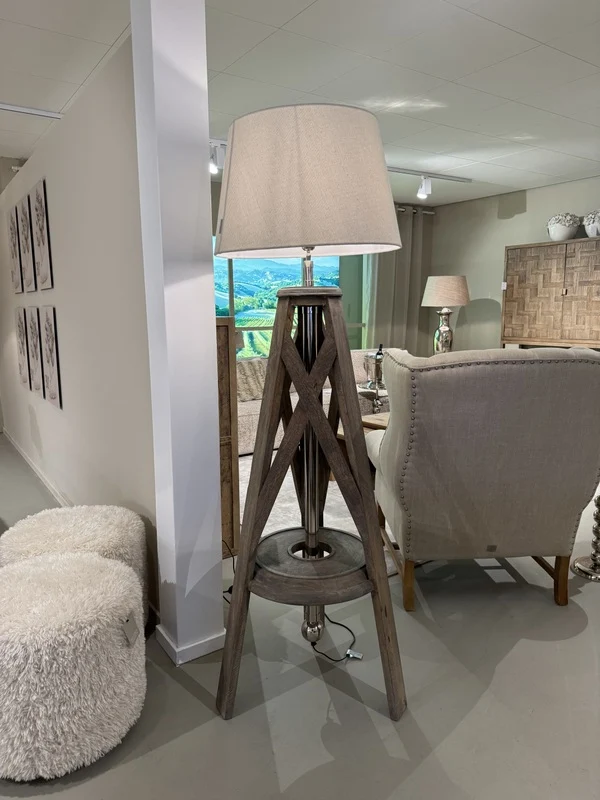 Stehlampe Holz Landhaus, Stehleuchte mit Lampenschirm, Höhe 195 cm