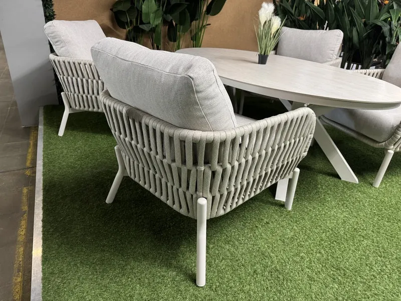 5 teiliges Set Gartentisch mit vier Gartensessel, Lounge-Gartentisch creme mit vier Sessel