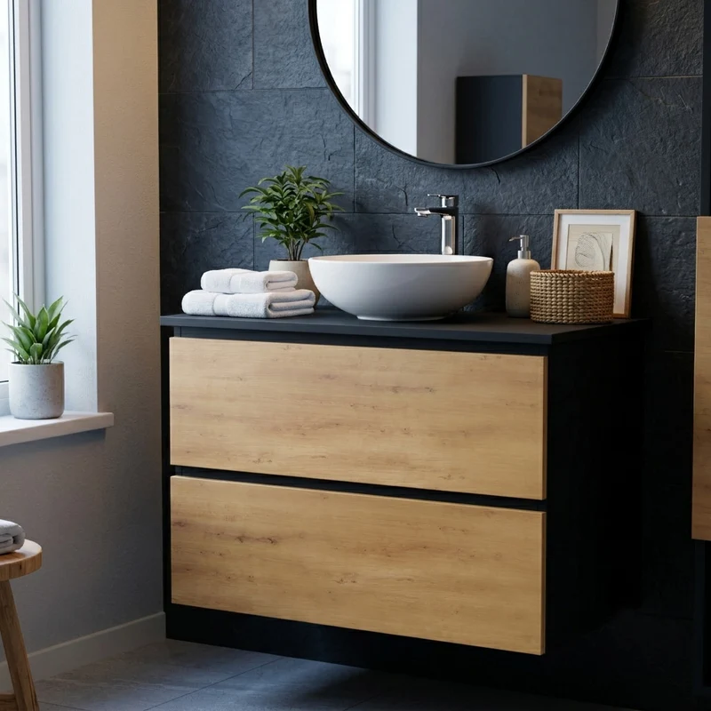 Garlivo Waschbeckenunterschrank GLB-80 Eiche mit Schubladen