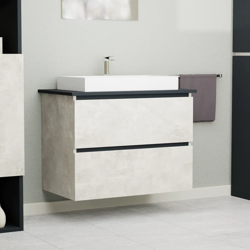 Garlivo Waschbeckenunterschrank GLB-80 Beton mit Schubladen