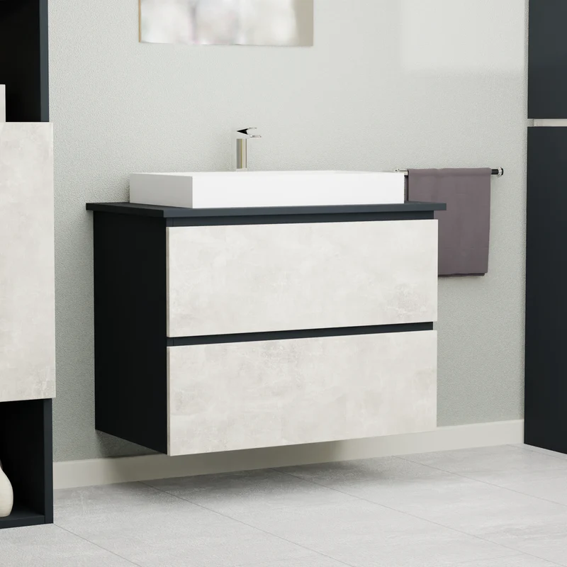 Garlivo Waschbeckenunterschrank GLB-80 Beton mit Schubladen