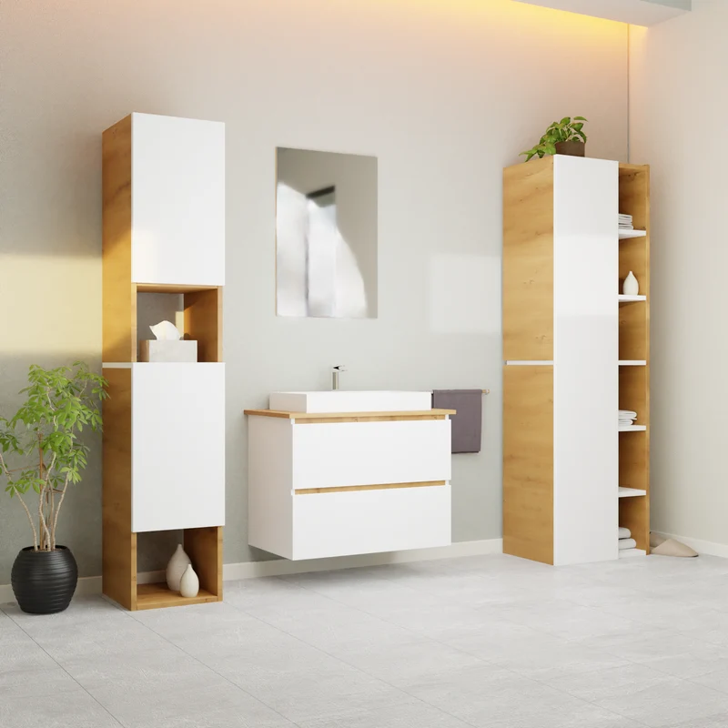 Garlivo Waschbeckenunterschrank GLB-80 Weiss mit Schubladen