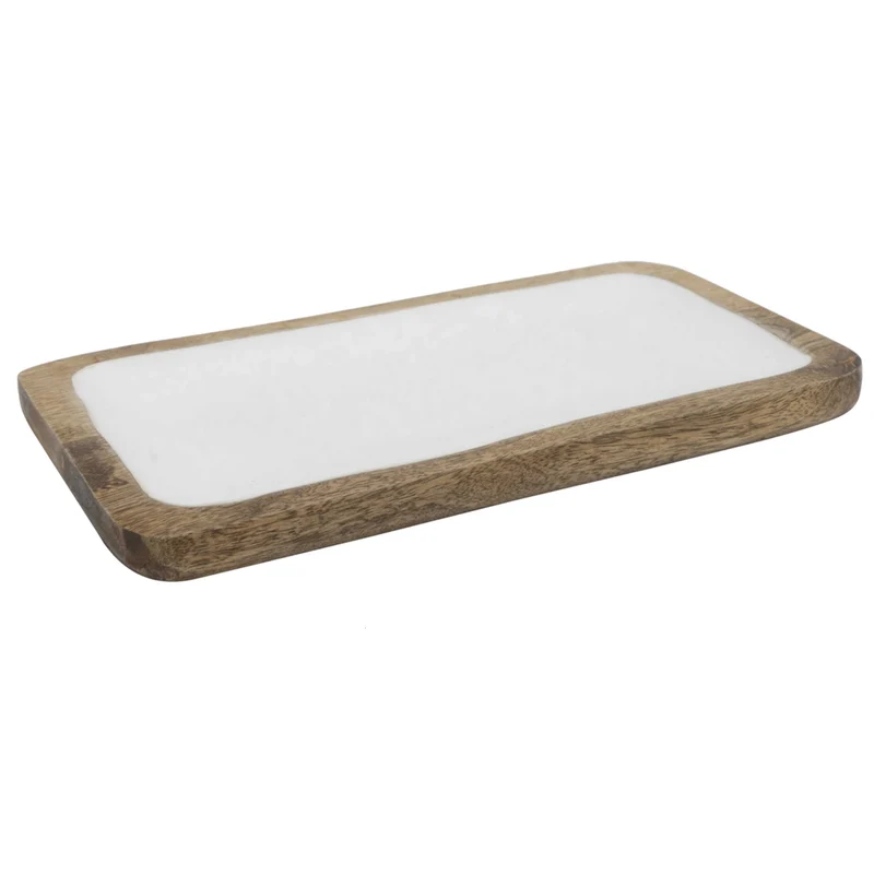 Platte aus Mangoholz 41 x 20 x 2 cm - Gustav Ovland Timo weiß/Kalk