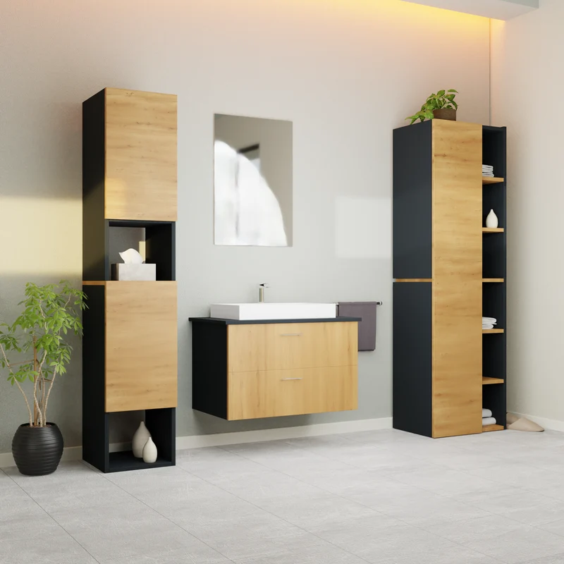 Garlivo Waschbeckenunterschrank GLA-80 Eiche mit Schubladen