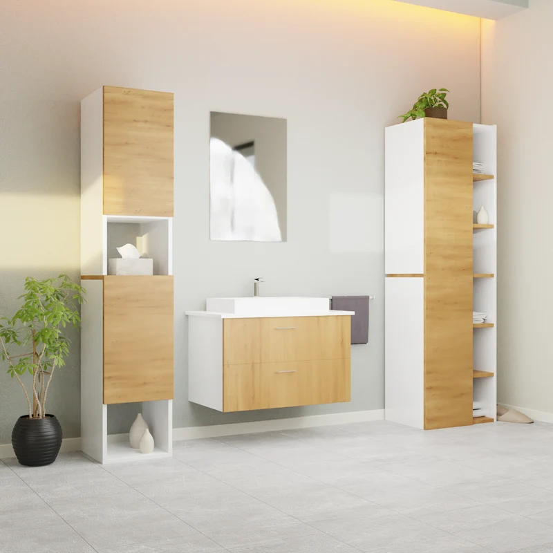Garlivo Waschbeckenunterschrank GLA-80 Eiche mit Schubladen